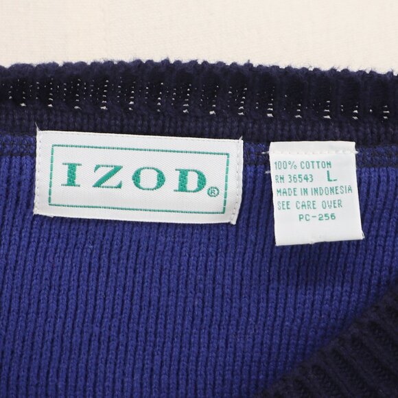 90s VINTAGE IZOD SPORT Racing Stripe Navy Cotton Crewneck Sweater Size L - Picture 6 of 6